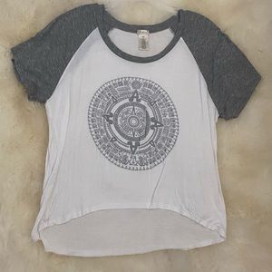 flowy white and grey shirt with mandala design
